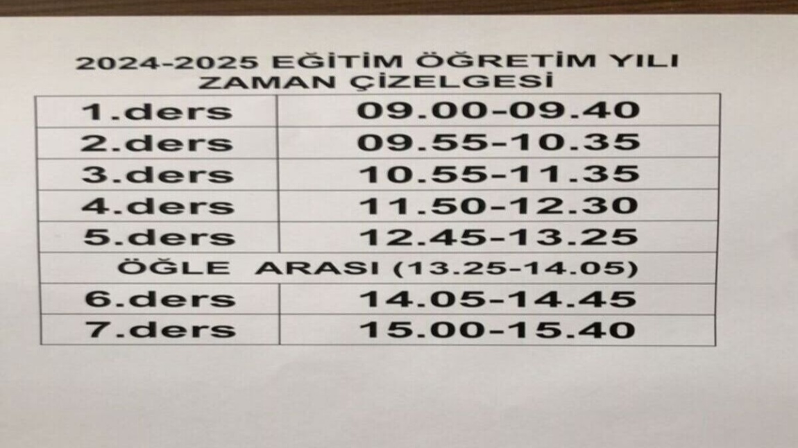 2024-2025 Eğitim-Öğretim Yılı Zaman Çizelgemiz için TIKLAYINIZ...